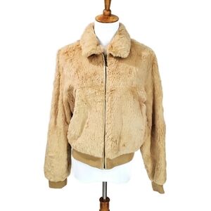 Cynthia Cynthia Steffe Tan 100% Rabbit Fur Leather Y2K Bomber Jacket Soft Size S